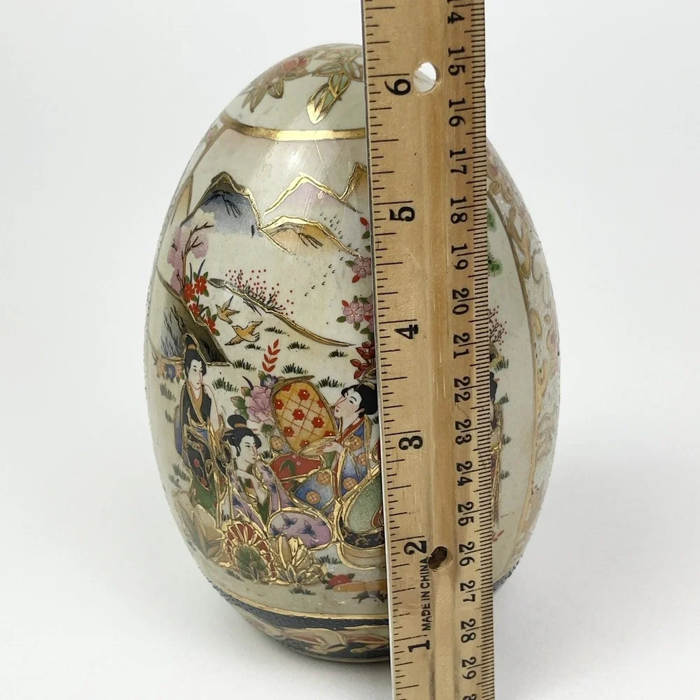 Vtg Royal Satsuma Egg Hand Painted Geisha Porcelain Gilded Hand Painted 6
